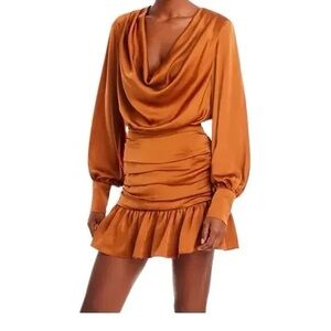 NEW Ramy Brook Brown Copper Ruched Cowl Neck Camilla Mini Dress Size 2 $545